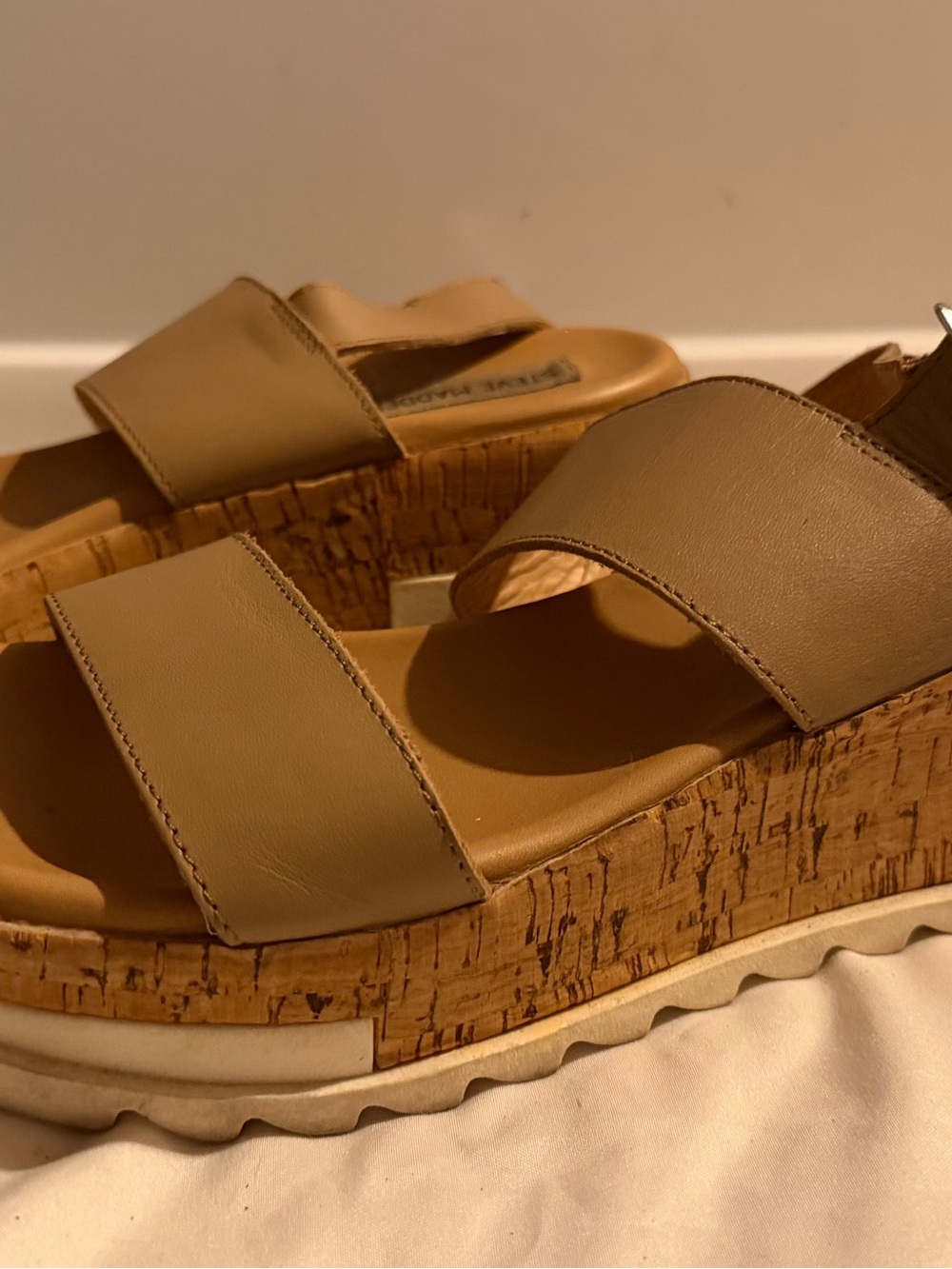 Steve Madden Tan Cork Wedge Slide Sandals